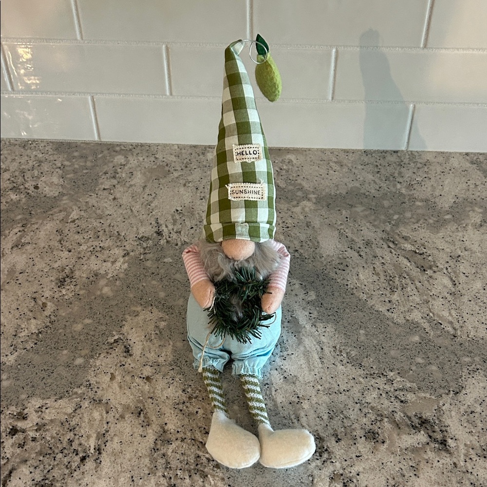 Mud Pie Checkered Green and Blue Gnome Plush - Picture 1 of 4